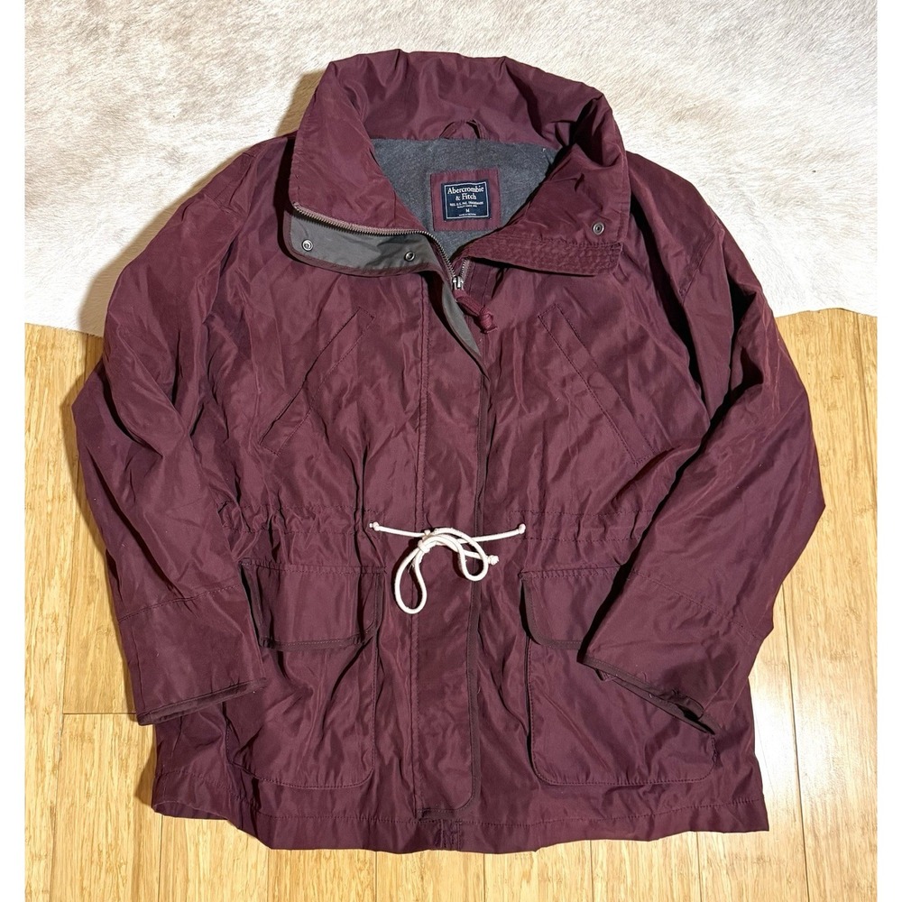 Abercrombie & Fitch Jacket Womens Size Medium‎ Red Full Zip Drawstring Pockets